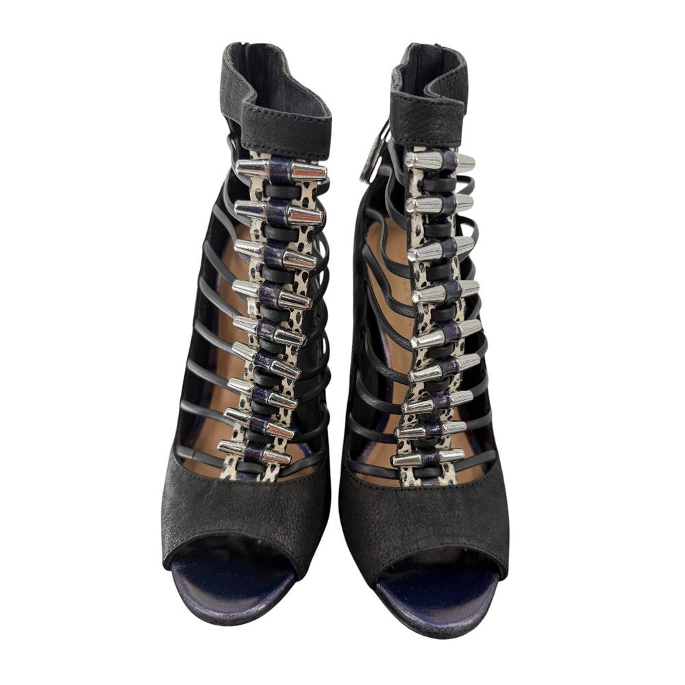 L.A.M.B. Leather Peep Toe Strappy Sandals Ankle Booties Black Women's Size 7